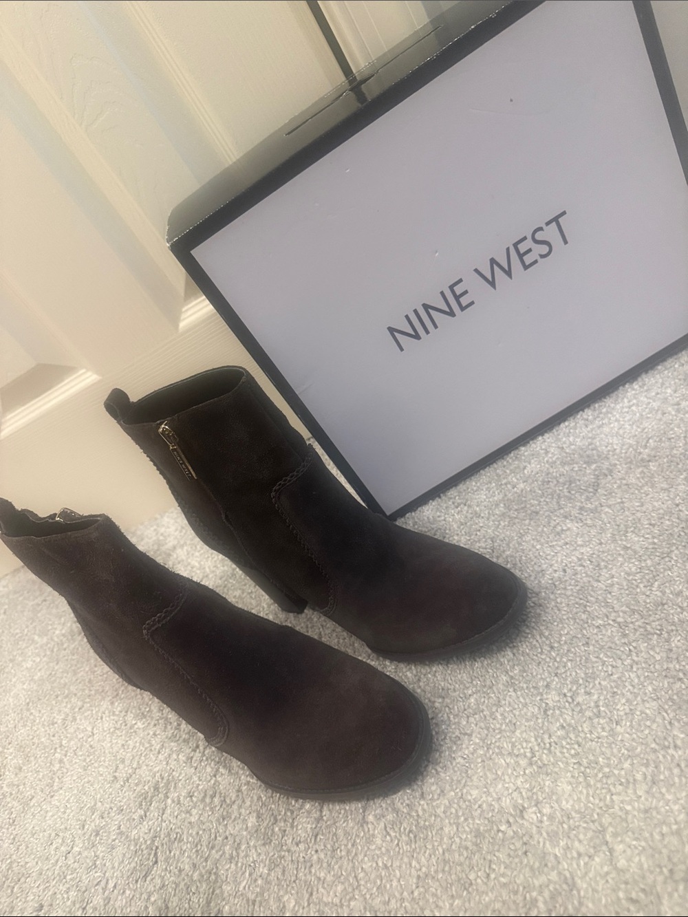 Nine West Dark Brown Suede Ankle Heeled Boots